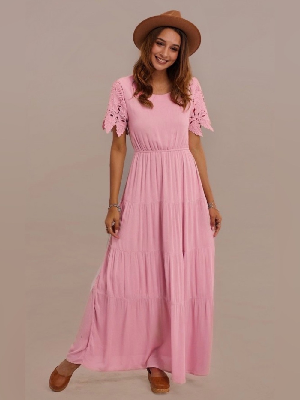 Petallush Pink lace tiered maxi dress - XL